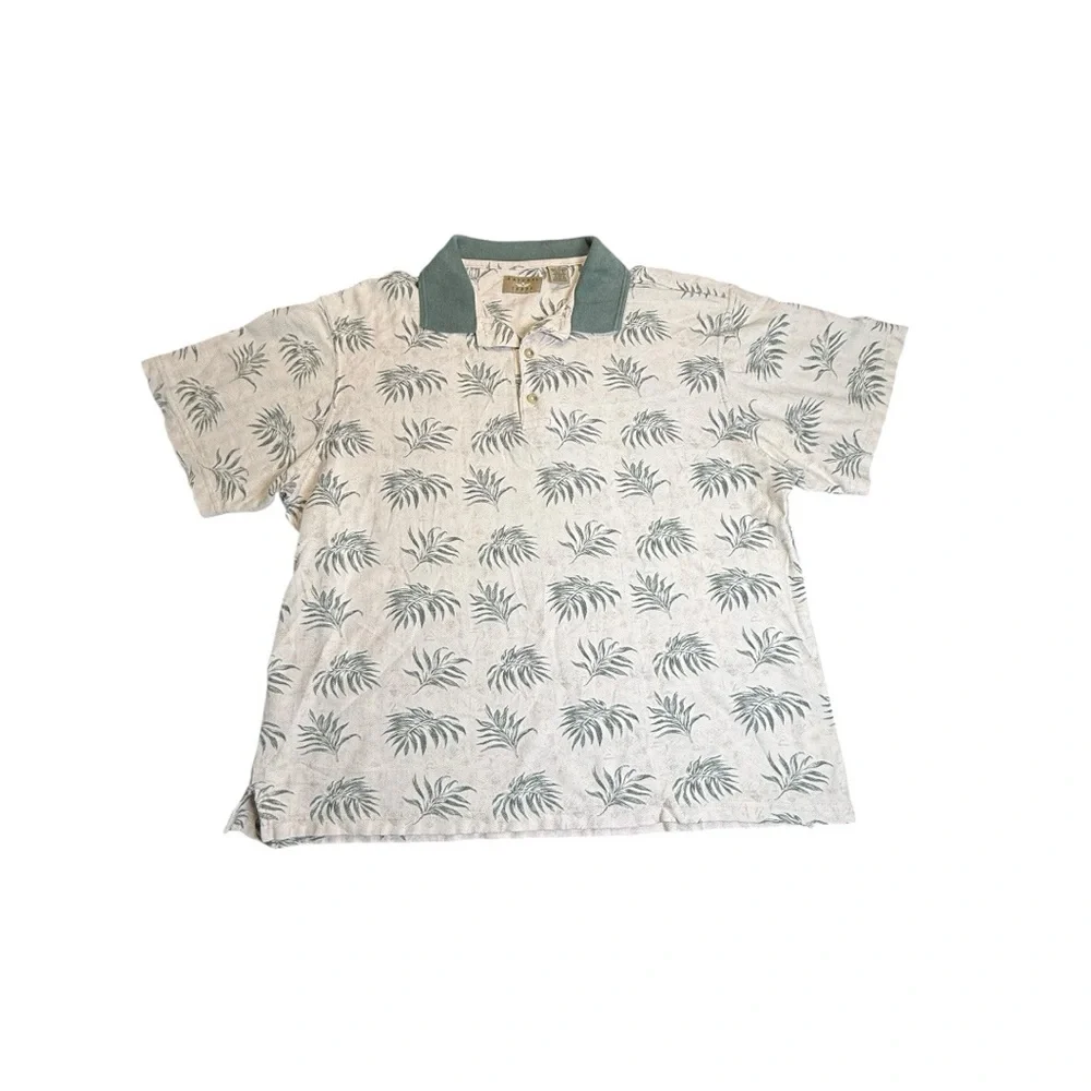 Men's Cream and Green Patterned Polo Shirt Size L - Picture 2 of 7